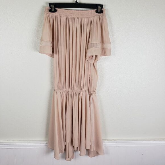 Women's Designer Light Pale Pink Cold Off the Shoulders Drop Waist Dress Size SM - Picture 1 of 12